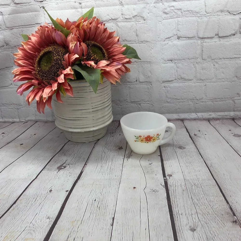 vtg fire king coffee tea cup mug retro floral cottagecore earthy kitschy country